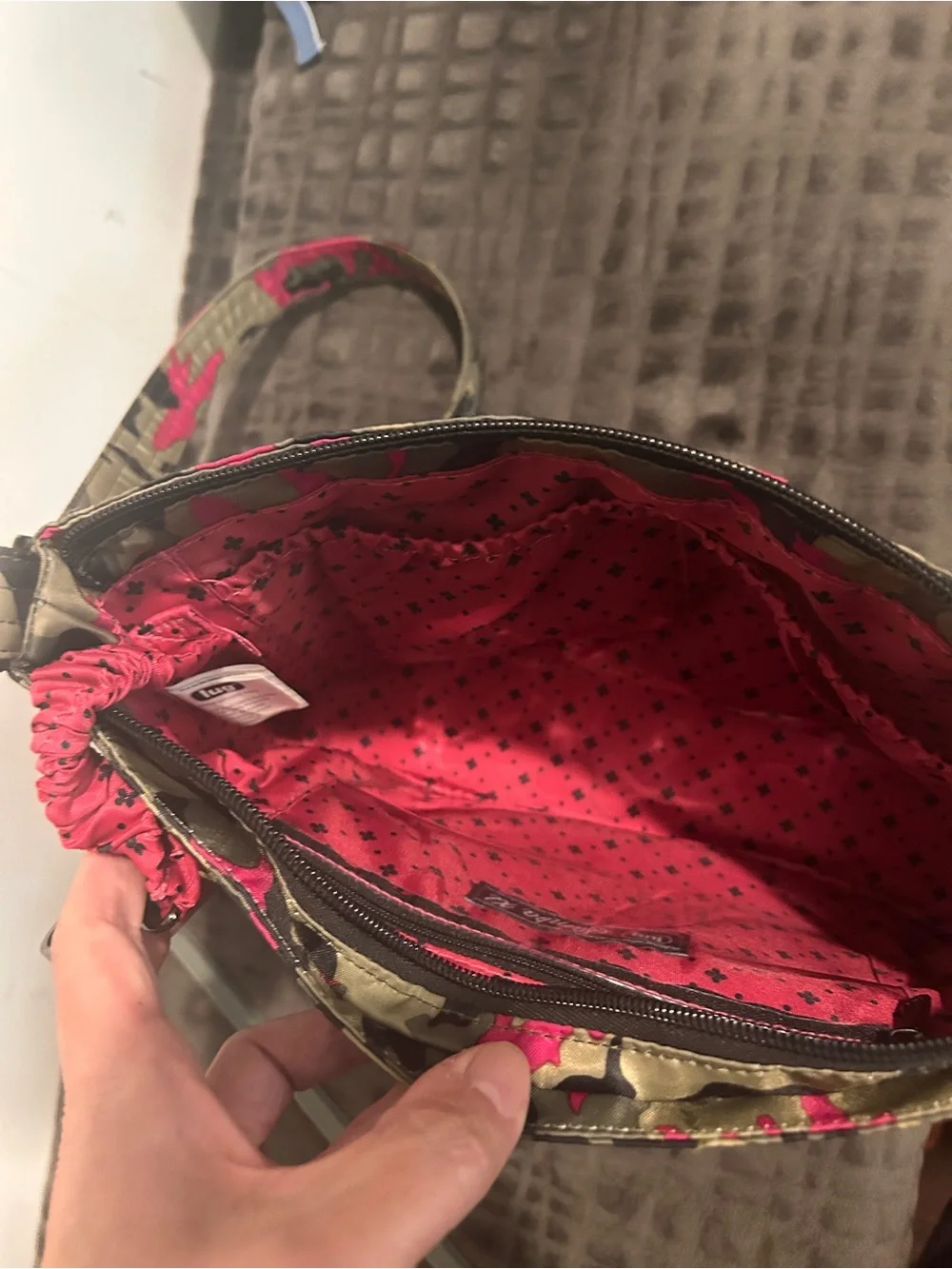 LUG Samba XL Quilted Camouflage Crossbody Bag in Olive and Hot Pink